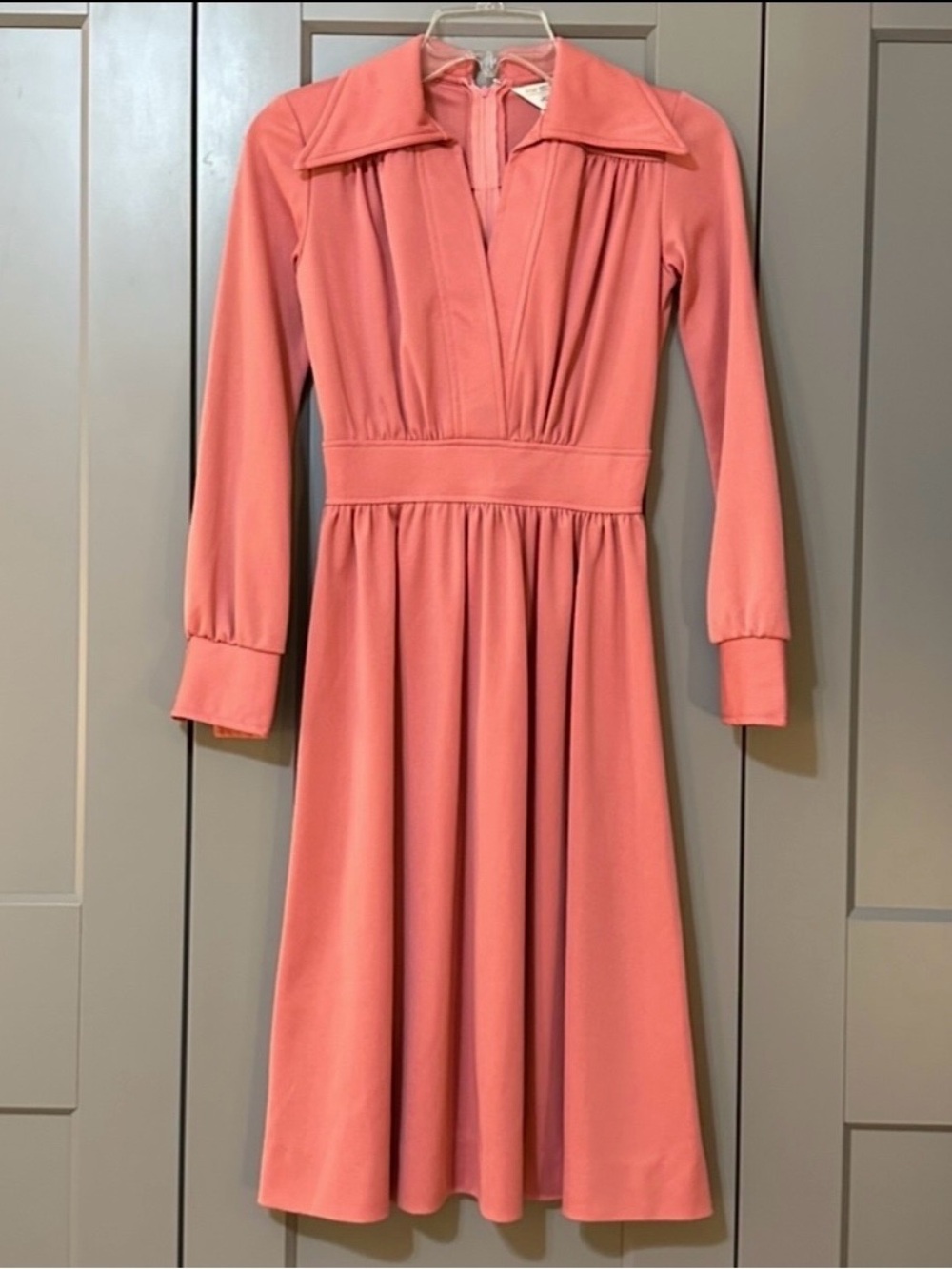 Vintage 1960/70s JC Penny Fashions Knee Length Faux Wrap Secretary Dress Size 6